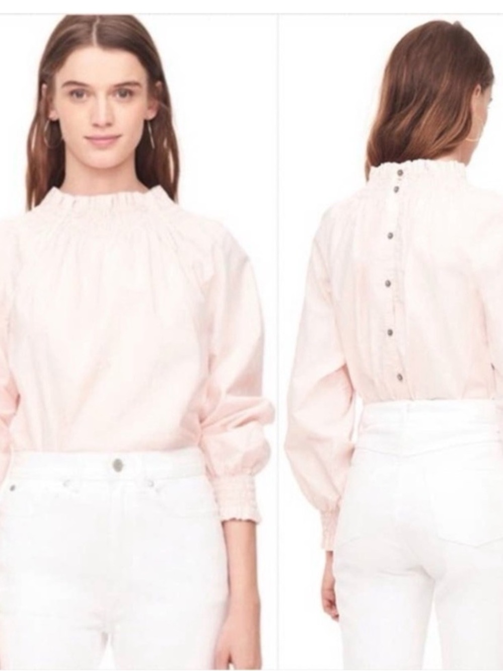 La Vie by Rebeca Taylor Smocked-Yoke Long Sleeve Blouse in Light Pink/Peach